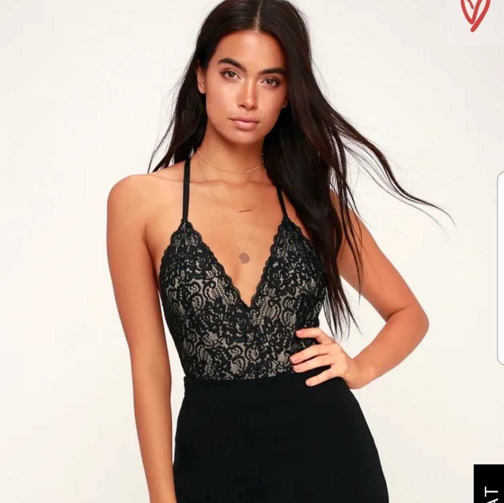 Lulus Black and Nude Lace Bodysuit